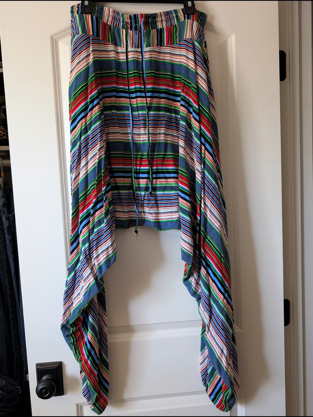 Buddha Pants Wide Leg Striped Drop-Crotch Pants - Multicolor Large